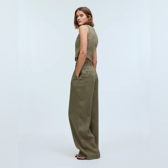 NWOT Madewell The Harlow Wide Leg Olive Green Pant in 100% Linen Size 00 - Picture 3 of 14